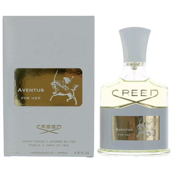 Creed Aventus for Her perfume bottle and packaging on a white background