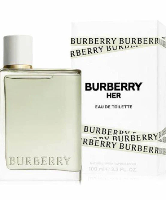 Burberry perfume bottle and packaging on a white background