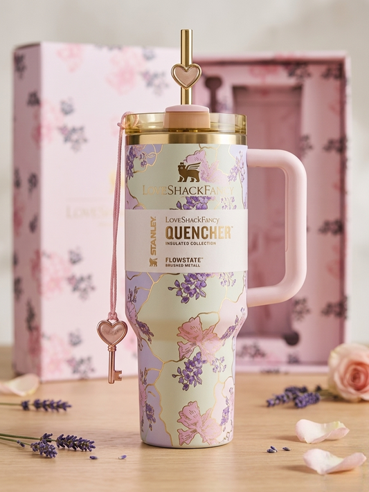 Stanley X Tumbler Love Shack Fancy 40oz Holiday Rosa Beaux Blue Gift Box Cup