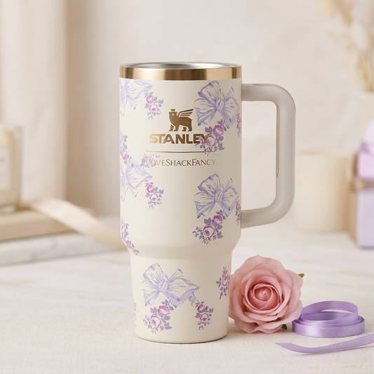 Stanley LoveShackFancy Quencher H2.0 FlowState Tumbler 40oz Ribbon Rosa Cream