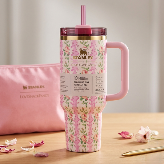 Stanley x LoveShackFancy 40oz Ribbon Rosa Flowstate H2.0 Tumbler White & Pink