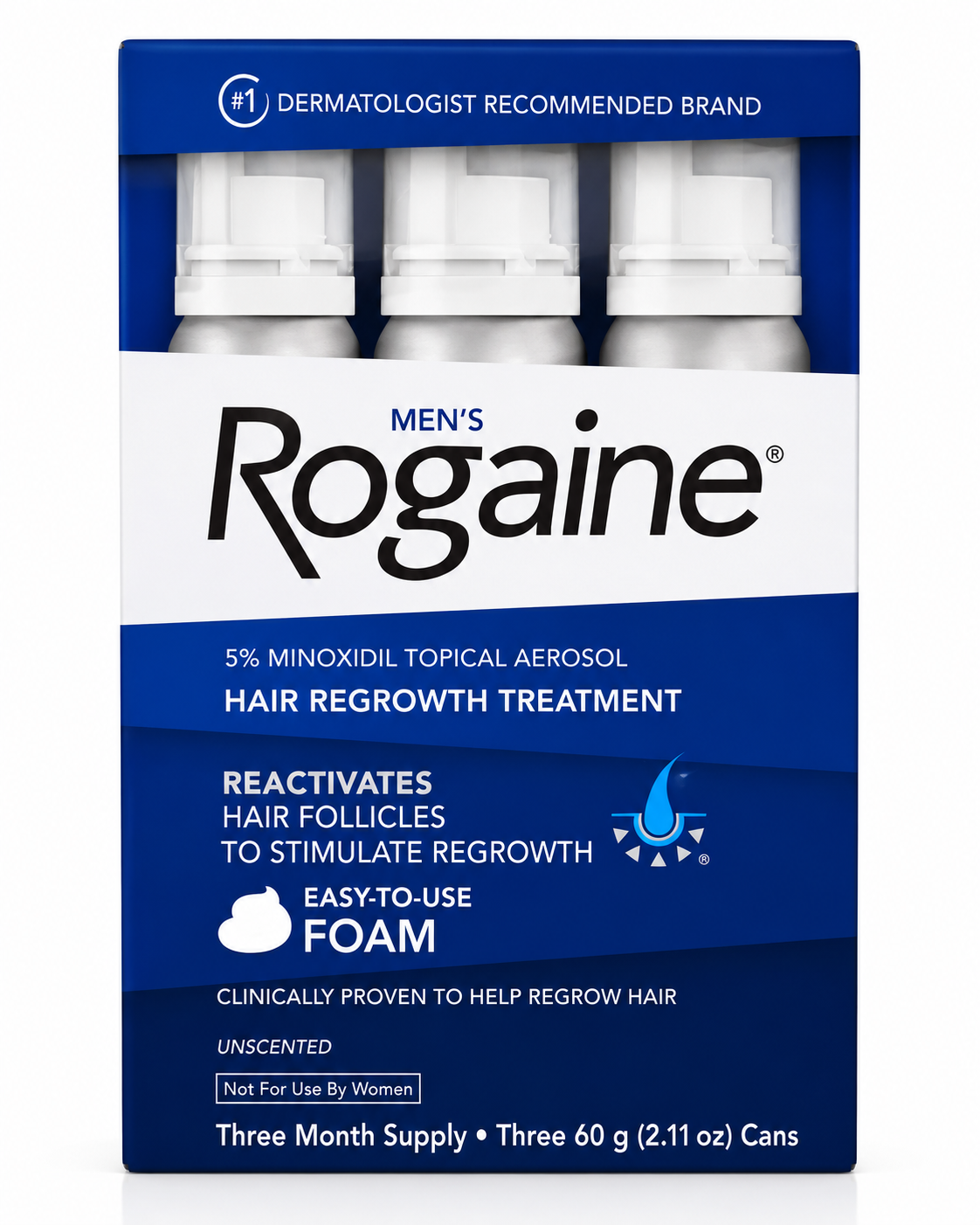 Rogaine 5% Minoxidil Foam for Men 3 Month Supply 3x60g Hair Regrowth