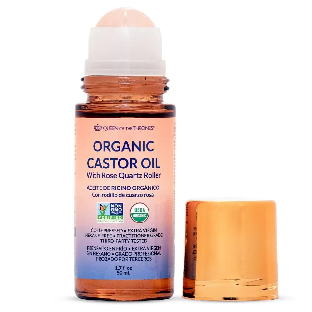 Queen of the Thrones Organic Golden Castor Oil Roll-On with Rose Quartz | 100% P