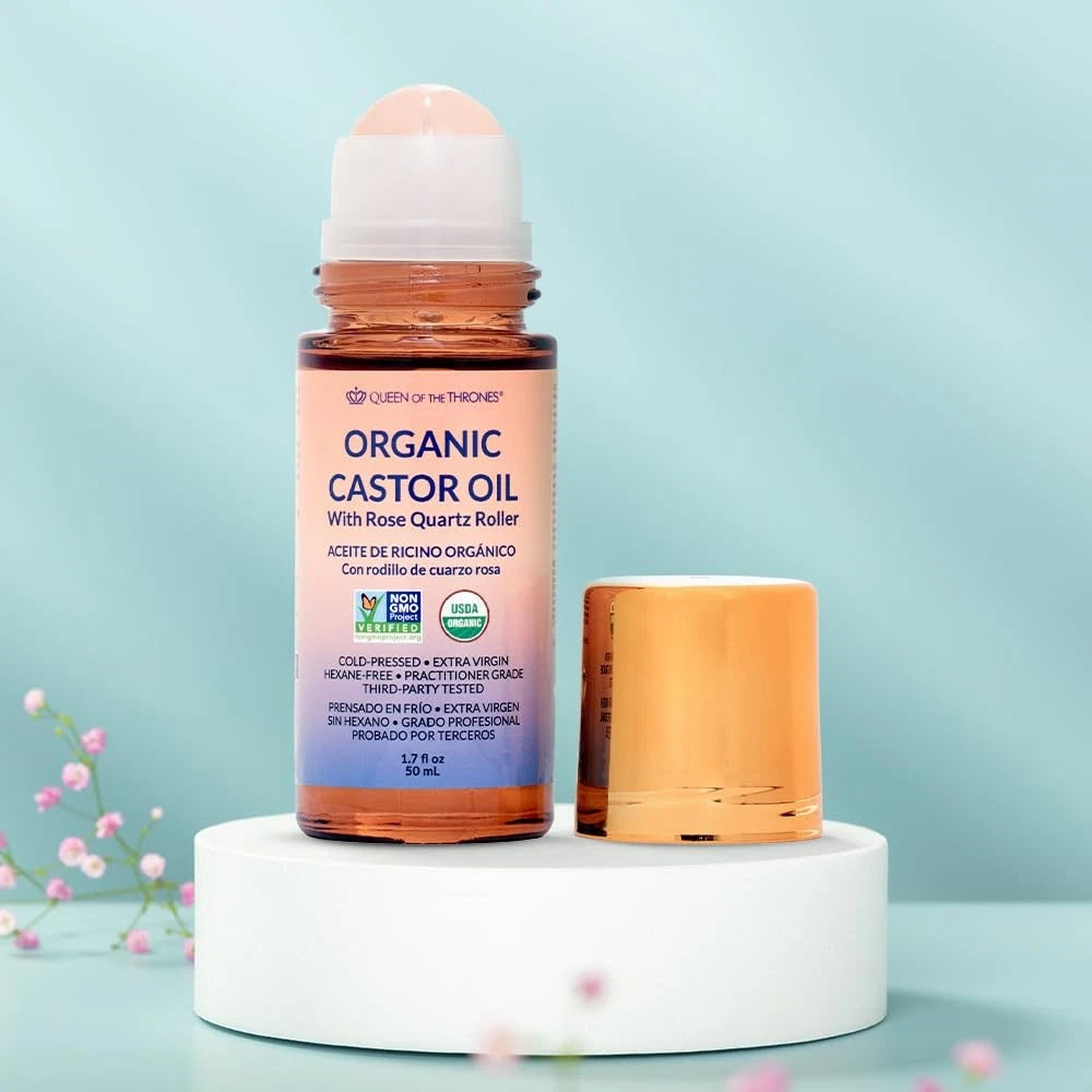 Queen of the Thrones Organic Golden Castor Oil Roll-On with Rose Quartz | 100% P