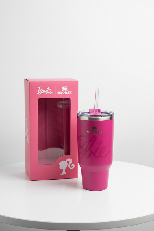 Stanley x Barbie Quencher Tumbler Pink Sparkle 40 oz With Lid & Straw - NEW