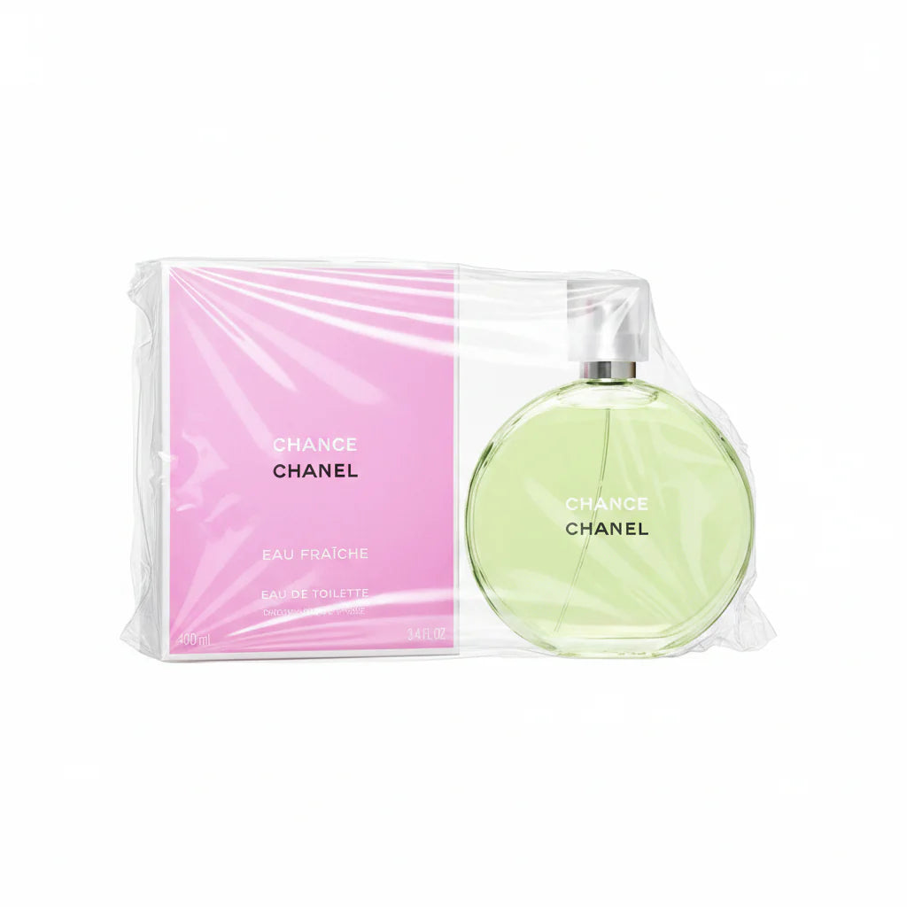 Chanel Chance perfume bottle and packaging on a white background