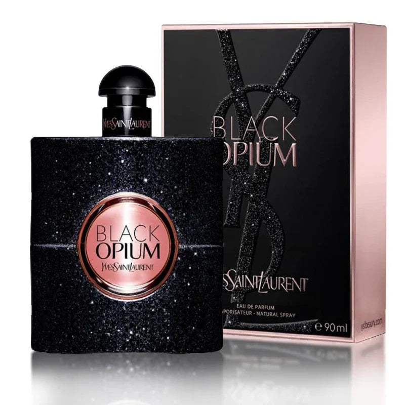 Yves Saint Laurent Black Opium perfume bottle and packaging on a white background